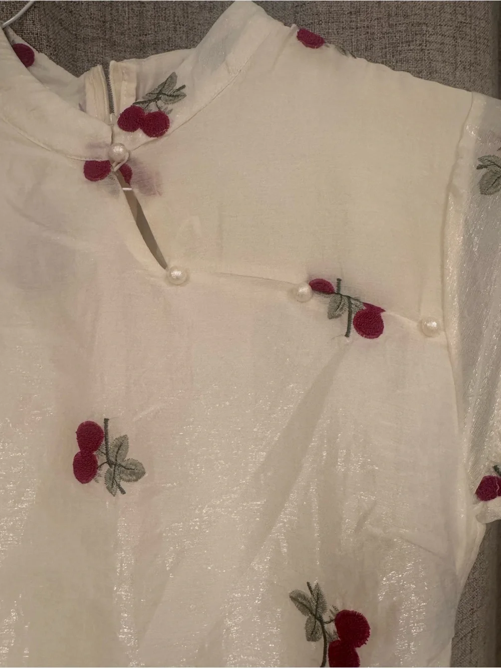 White Cherry Embroidered Midi Dress - Elegant Summer Dress